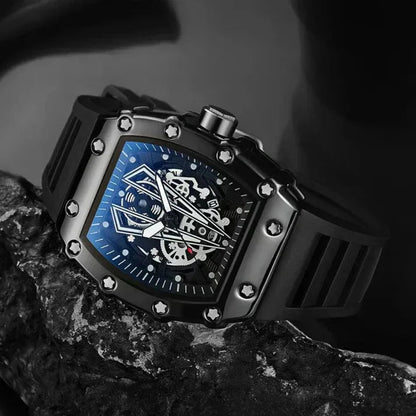 Richard Black Belt Skeleton Watch Black Rubber Strap
