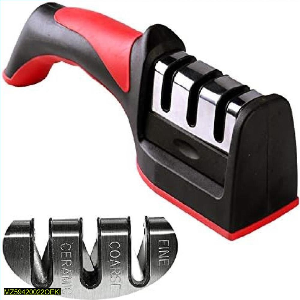 3-in-1 Knife Sharpener Stainless Steel Black Red
