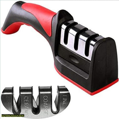 3-in-1 Knife Sharpener Stainless Steel Black Red