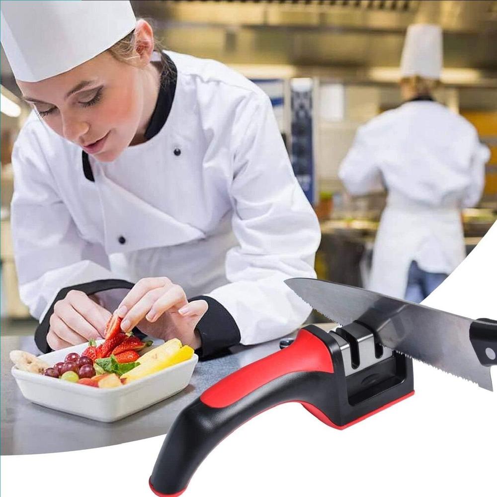 3-in-1 Knife Sharpener Stainless Steel Black Red