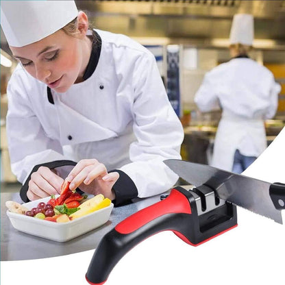 3-in-1 Knife Sharpener Stainless Steel Black Red